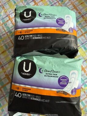 U by Kotex Ultra Thin Pads overnight 2 boxes 80 total